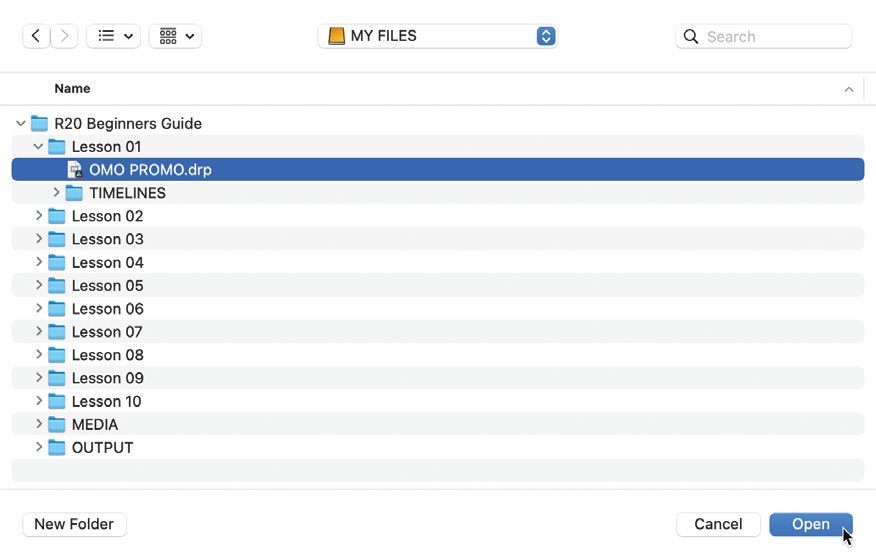 Finder showing a DaVinci Resolve project file with the .drp extension selected